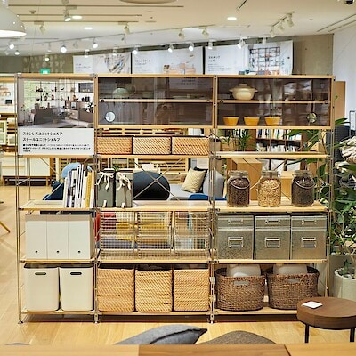 無印良品　スチールユニットシェルフ　ステンレスユニットシェルフ　ガラス引き戸 スチールユニットシェルフ用・ボックス・ガラス引き戸・ウォールナット